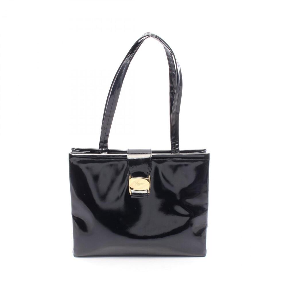 Salvatore Ferragamo Vara Shoulder Bag/Handbag, Patent Leather, Women's, Black...